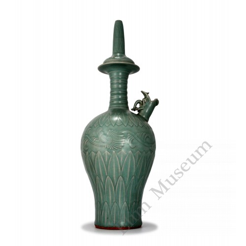 1511 A Long-Quan celadon  carved-lotus long neck water jar